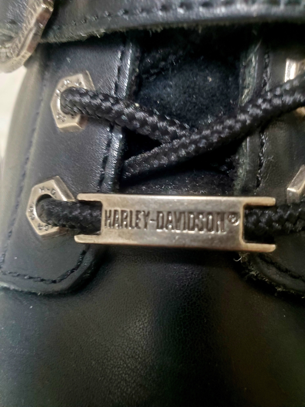 Harley-Davidson Black Leather Lace-Up Moto Boots with Branded Lace Plate